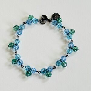 VTG Sarah Coventry signed Bracelet Crystal beaded blue‎ green Dangle Designer